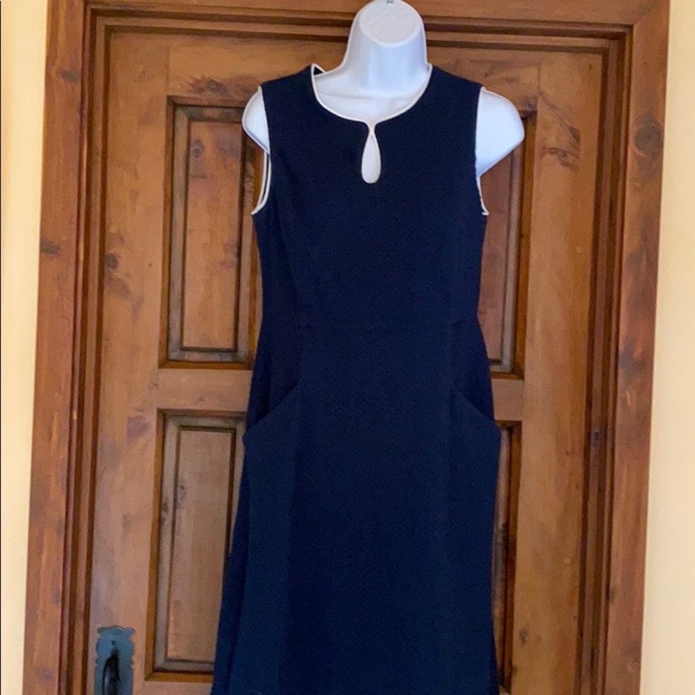 Lands’ End blue and white trimmed dress, NWT